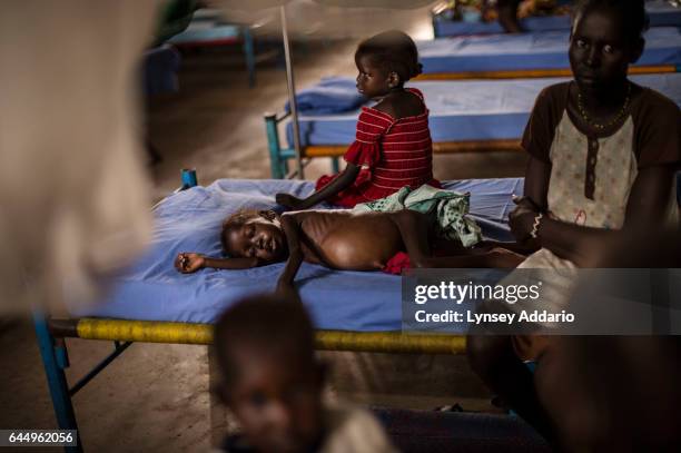 Severely malnourished children from Leer, in Southern Unity State receive treatment at the inpatient ward run International Medical Corps at the...