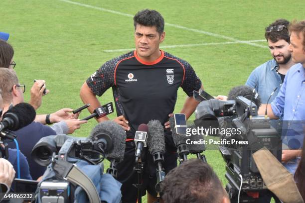 New Zealand Warriors head coach Stephen Kearney speaks to the media during a media conference in Auckland, New Zealand.