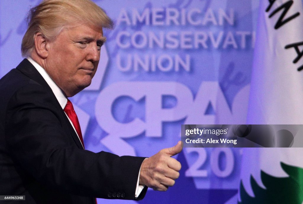 President Trump Addresses Annual CPAC Event In National Harbor, Maryland