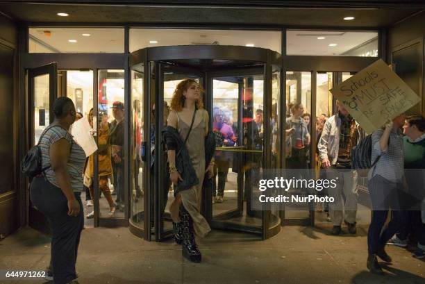 Protesters marched through Macy's on 34th Street. They stopped and held speakouts against Trump and his anti LGBTQ agenda in New York, on February...