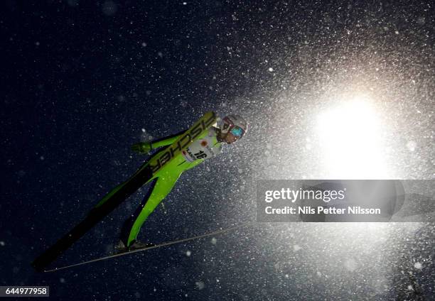 Sofya Tikhonova of Russia during the women's ski jumping HS100 during the FIS Nordic World Ski Championships on February 24, 2017 in Lahti, Finland.