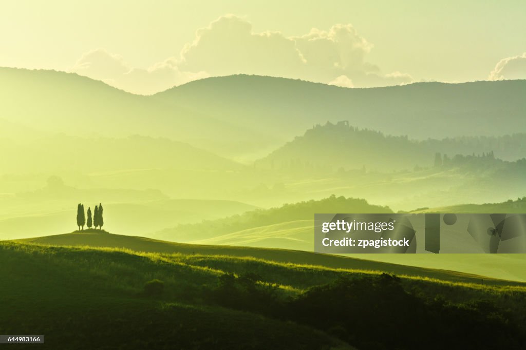 The hills of Tuscany at sunrise