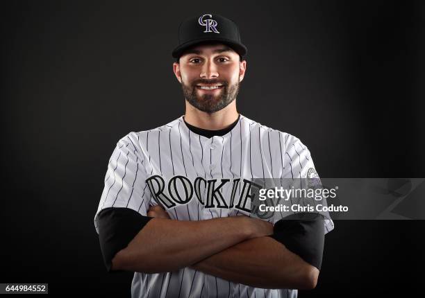 Anthony Bemboom of the Colorado Rockies poses for a portrait during photo day at Salt River Fields at Talking Stick on February 23, 2017 in...