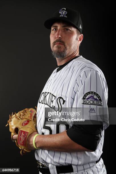 Chad Qualls of the Colorado Rockies poses for a portrait during photo day at Salt River Fields at Talking Stick on February 23, 2017 in Scottsdale,...