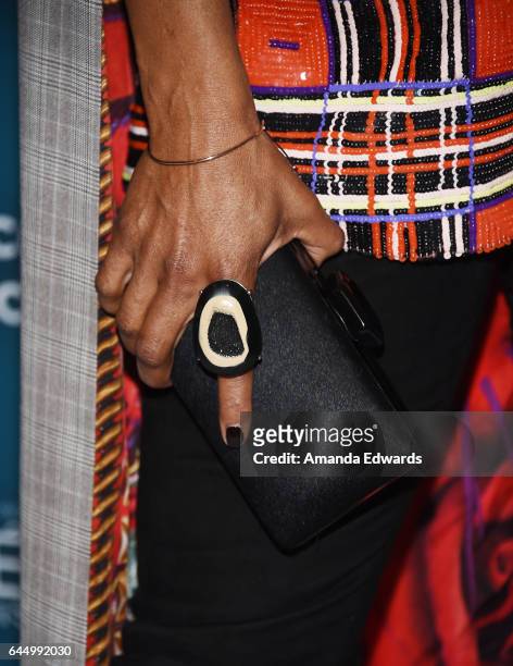 Actress Tina Lifford, clutch and ring detail, arrives at the Essence 10th Annual Black Women in Hollywood Awards Gala at the Beverly Wilshire Four...