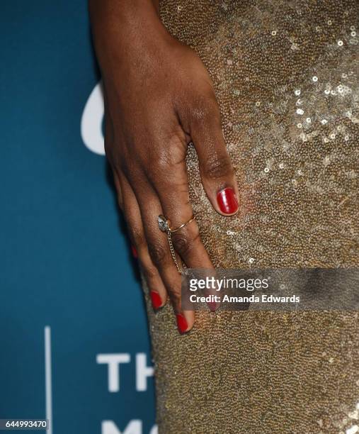 Actress Vicky Jeudy, ring detail, arrives at the Essence 10th Annual Black Women in Hollywood Awards Gala at the Beverly Wilshire Four Seasons Hotel...