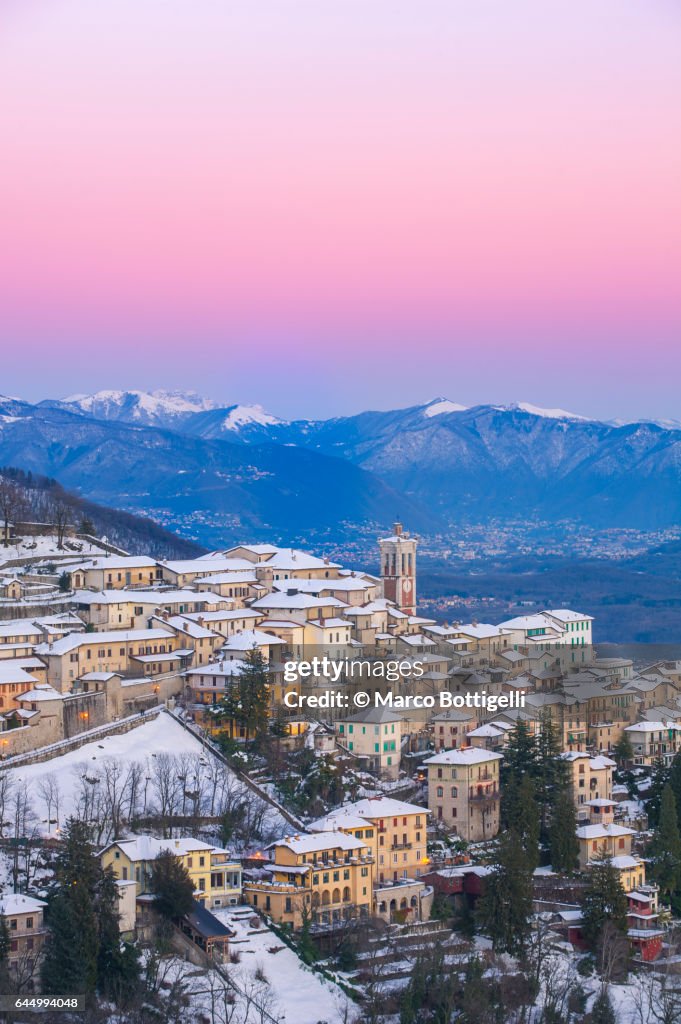 Sacro Monte at dusk in winter.  Varese, Italy.