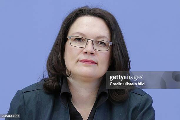 Berlin, Bundespressekonferenz, Thema: Berufsbildungsbericht 2015, Foto: Bundesministerin für Arbeit und Soziales Andrea Nahles