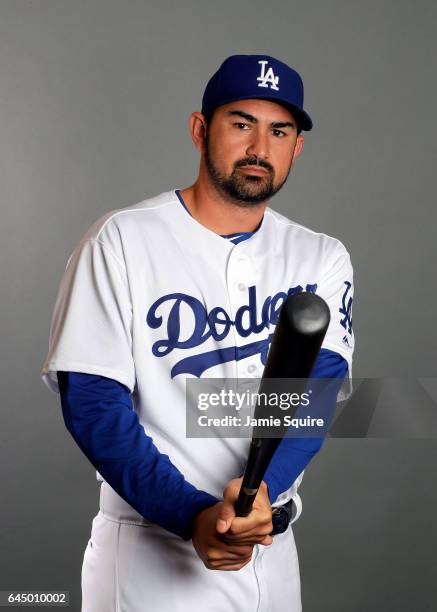 Adrian Gonzalez of the Los Angeles Dodgers poses on Los Angeles Dodgers Photo Day during Sprint Training on February 24, 2017 in Glendale, Arizona.