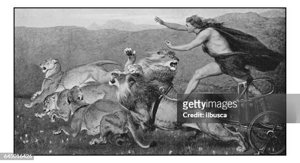 antique photo of paintings: apollo and lions - greek god apollo stock illustrations