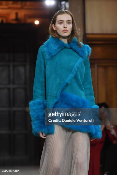Model walks the runway at the Vionnet show during Milan Fashion Week Fall/Winter 2017/18 on February 24, 2017 in Milan, Italy.