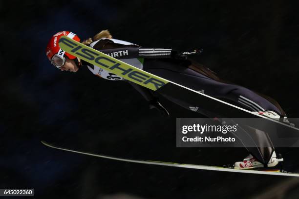 Svenja Wuerth , competes in the Women's Ski Jumping HS100 during the FIS Nordic World Ski Championships on February 24, 2017 in Lahti, Finland.