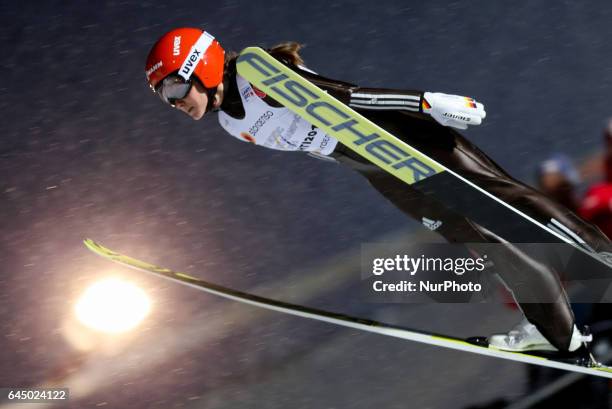 Carina Vogt , competes in the Women's Ski Jumping HS100 during the FIS Nordic World Ski Championships on February 24, 2017 in Lahti, Finland.