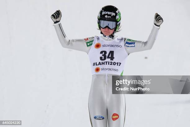 Ema Klinec , competes in the Women's Ski Jumping HS100 during the FIS Nordic World Ski Championships on February 24, 2017 in Lahti, Finland.