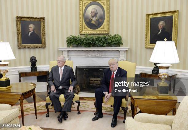 President Donald Trump meets with President Pedro Pablo Kuczynski of Peru in the Oval Office of the White House on February 24, 2017 in Washington,...