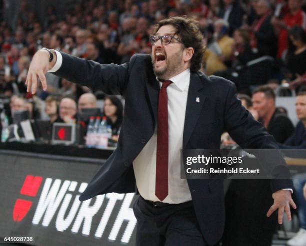 Andrea Trincheri, Head Coach of Brose Bamberg in action during the 2016/2017 Turkish Airlines EuroLeague Regular Season Round 23 game between Brose...