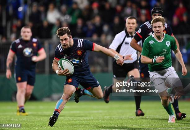 Leinster , Ireland - 24 February 2017; Arthur Retiere of France breaks through the Ireland defence to set up his side's first try during the RBS U20...