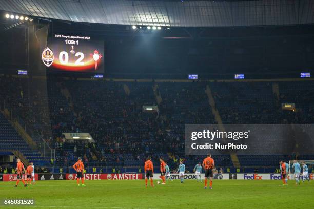 View at the field during the Europa League Round of 32 reverse match between Shakhtar and Celta at Metalist Stadium on February 23, 2017 in Kharkiv,...