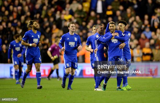 David Davies of Birmingham City celebrates after scoring a goal to make it 0-2 during the Sky Bet Championship match between Wolverhampton Wanderers...