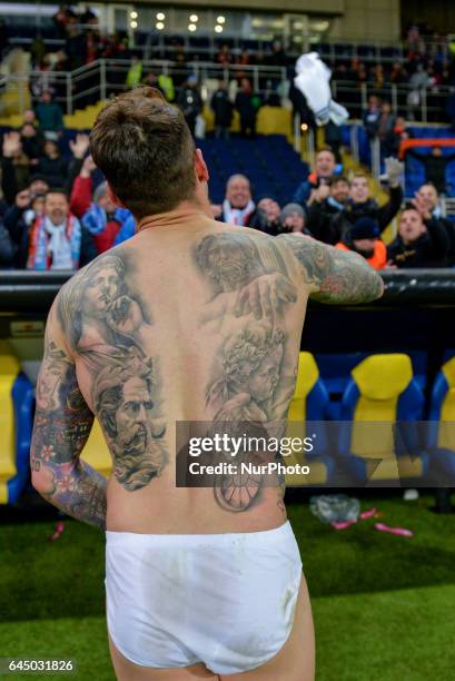 Celta captain Sergio Alvarez after the Europa League Round of 32 reverse match between Shakhtar and Celta at Metalist Stadium on February 23, 2017 in...