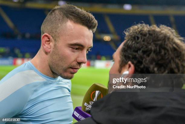 Celta player Iago Aspas after the Europa League Round of 32 reverse match between Shakhtar and Celta at Metalist Stadium on February 23, 2017 in...