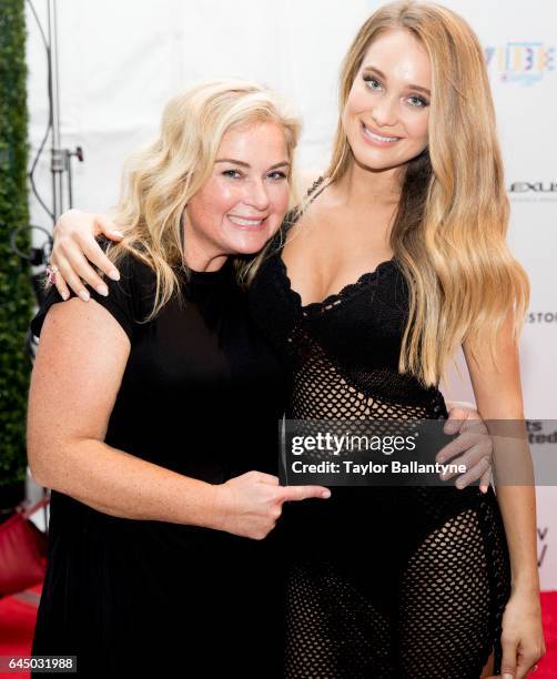 Launch Week: Portrait of SI Swimsuit editor M.J. Day and Hannah Davis Jeter posing during SI Swimsuit Vibes Festival at The Post HTX. Day pointing to...