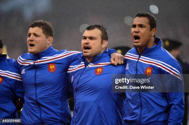 Benjamin KAYSER / Nicolas MAS / Thierry DUSAUTOIR - - Irlande / France - Tournoi des 6 Nations -Dublin, Photo : Dave Winter / Icon Sport,