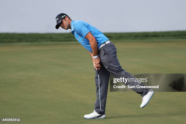 Wesley Bryan of the United States reacts on the ninth green during the second round of The Honda Classic at PGA National Resort and Spa on February...