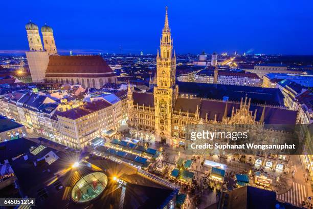 munich city hall with christmas market, munich, germany - munich night stock pictures, royalty-free photos & images