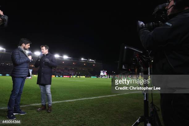 Craig Doyle and Austin Healey of BT Sport during the Aviva Premiership match between Harlequins and Leicester Tigers at Twickenham Stoop on February...