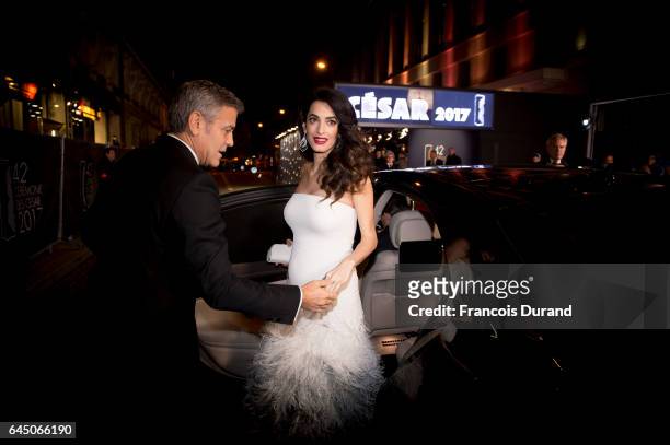 George Clooney and Amal Clooney arrive at the Cesar Film Awards 2017 at Salle Pleyel on February 24, 2017 in Paris, France.