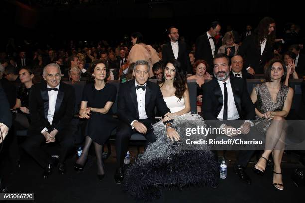 Alain Terzian, Audrey Azoulay, George Clooney, Amal Clooney, Jean Dujardin and Nathalie Pechalat attend Cesar Film Award 2017 at Salle Pleyel on...