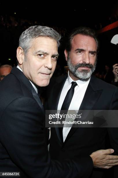 George Clooney and Jean Dujardin attend Cesar Film Award 2017 at Salle Pleyel on February 24, 2017 in Paris, France.