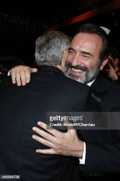 George Clooney and Jean Dujardin attend Cesar Film Award 2017 at Salle Pleyel on February 24, 2017 in Paris, France.