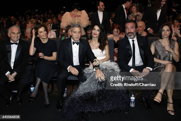 Alain Terzian, Audrey Azoulay, George Clooney, Amal Clooney, Jean Dujardin and Nathalie Pechalat attend Cesar Film Award 2017 at Salle Pleyel on...