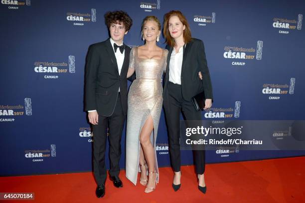 Vincent Lacoste, Virginie Efira and Justine Triet arrive at the Cesar Film Awards Ceremony at Salle Pleyel on February 24, 2017 in Paris, France.