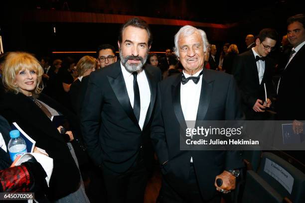 Jean Dujardin and Jean-Paul Belmondo pose during the Cesar Film Awards Ceremony at Salle Pleyel on February 24, 2017 in Paris, France.