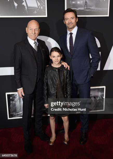 Sir Patrick Stewart, Dafne Keen and Hugh Jackman attend the 'Logan' New York special screening at Rose Theater, Jazz at Lincoln Center on February...