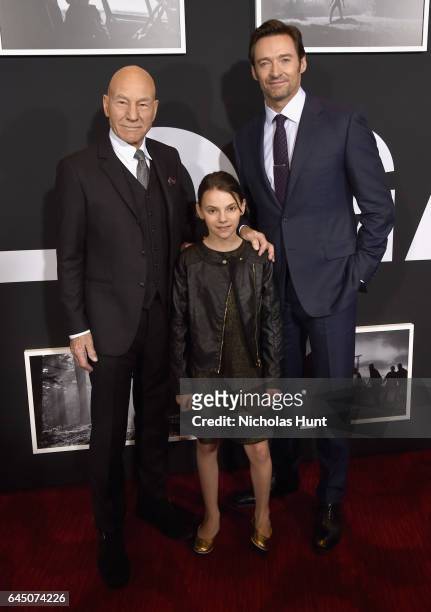 Sir Patrick Stewart, Dafne Keen and Hugh Jackman attend the 'Logan' New York special screening at Rose Theater, Jazz at Lincoln Center on February...