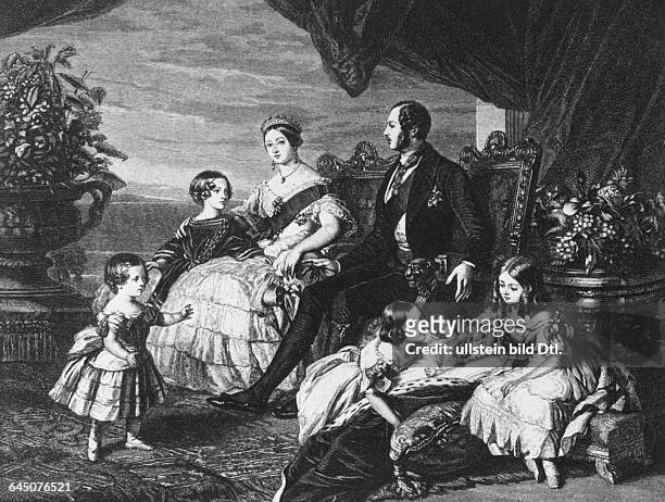 Queen Victoria, Prince Albert and their children at Windsor Castle, to the very right: Victoria, Princess Royal, future Empress Frederick, after the...