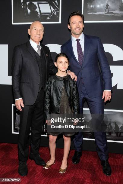 Patrick Stewart, Dafne Keen, and Hugh Jackman attend the "Logan" New York screening at Rose Theater, Jazz at Lincoln Center on February 24, 2017 in...