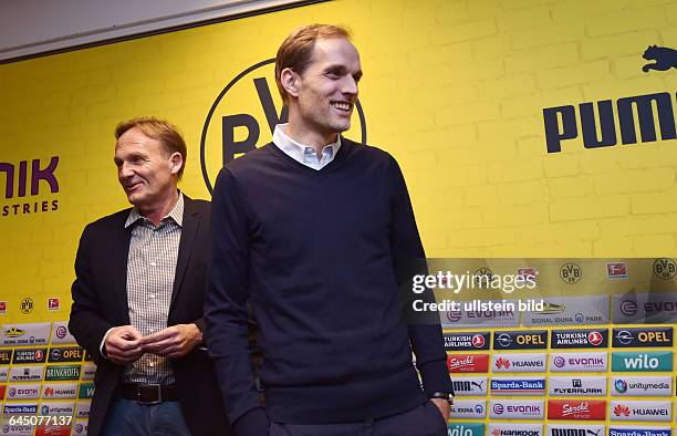 Fussball, Saison 2015/16, 1. Bundesliga, Pressekonferenz, Vorstellung von Thomas Tuchel als neuer Trainer von Borussia Dortmund,Trainer Thomas Tuchel...