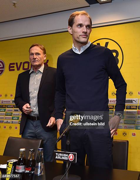 Fussball, Saison 2015/16, 1. Bundesliga, Pressekonferenz, Vorstellung von Thomas Tuchel als neuer Trainer von Borussia Dortmund,Trainer Thomas Tuchel...