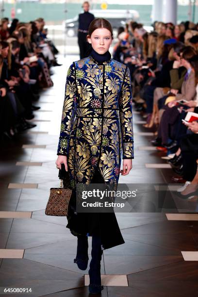 Model walks the runway at the Tory Burch show during the New York Fashion Week February 2017 collections on February 14, 2017 in New York City.