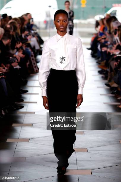 Model walks the runway at the Tory Burch show during the New York Fashion Week February 2017 collections on February 14, 2017 in New York City.