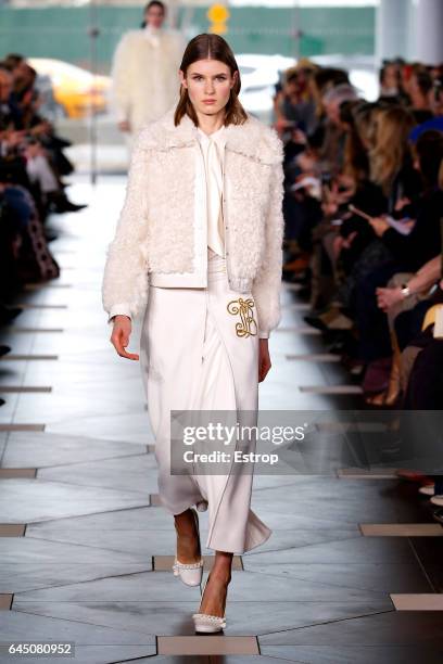 Model walks the runway at the Tory Burch show during the New York Fashion Week February 2017 collections on February 14, 2017 in New York City.