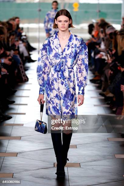 Model walks the runway at the Tory Burch show during the New York Fashion Week February 2017 collections on February 14, 2017 in New York City.