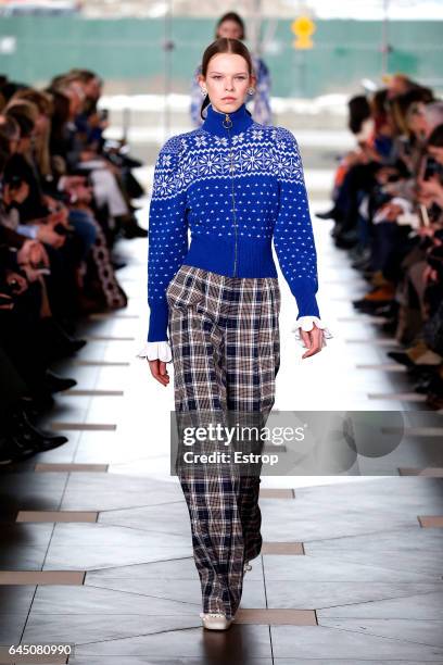 Model walks the runway at the Tory Burch show during the New York Fashion Week February 2017 collections on February 14, 2017 in New York City.