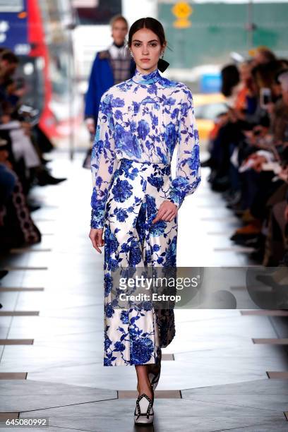 Model walks the runway at the Tory Burch show during the New York Fashion Week February 2017 collections on February 14, 2017 in New York City.