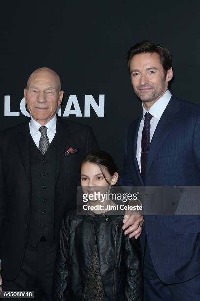 Patrick Stewart, Dafne Keen and Hugh Jackman attends the New York screening of "Logan" at the Rose Theater, Jazz at Lincoln Center on February 24,...